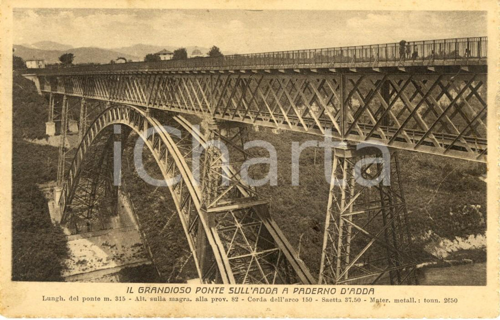 Cartolina originale da collezione 1931 PADERNO D ADDA LC Il grandioso ponte di ferro Cartolina DANNEGGIATA FP VG 1