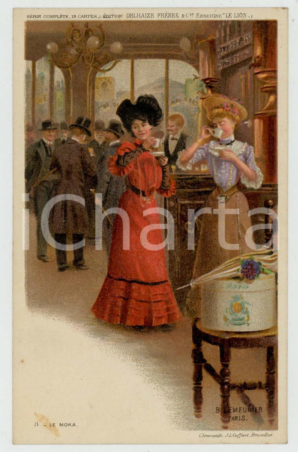 1910 ca Artist Basile LEMEUNIER - DELHAIZE FrÃ¨res - Le moka *Postcard nÂ°8  Cartolina postale d'epoca, non viaggiata.CONDIZIONI: F (piccola macchia al recto)FORMATO: FP    originale e autentica 1