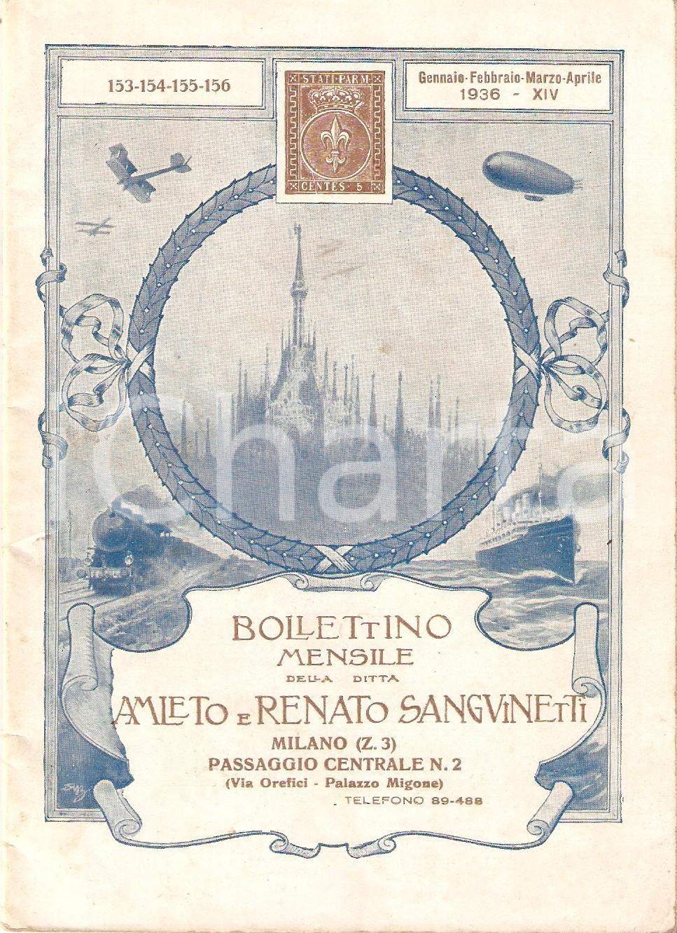Materiale pubblicitario d’epoca 1936 MILANO Ditta Amleto e Renato SANGUINETTI Francobolli Bollettino ILLUSTRATO 1