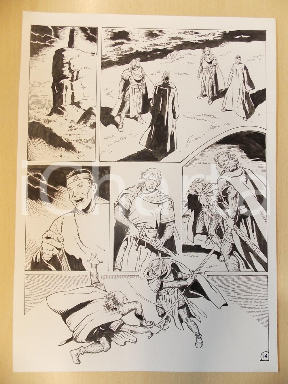 Opera d’arte autentica 2001 WAMPUS Luciano BERNASCONI Duello sulla scogliera Tavola originale LUBE 1