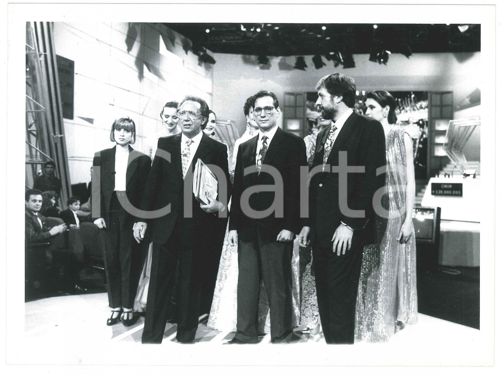 Fotografia d epoca originale 1992 TELEMIKE  Mike BONGIORNO con i campioni Giulio MARLIA e Antonio CAVA 6 1