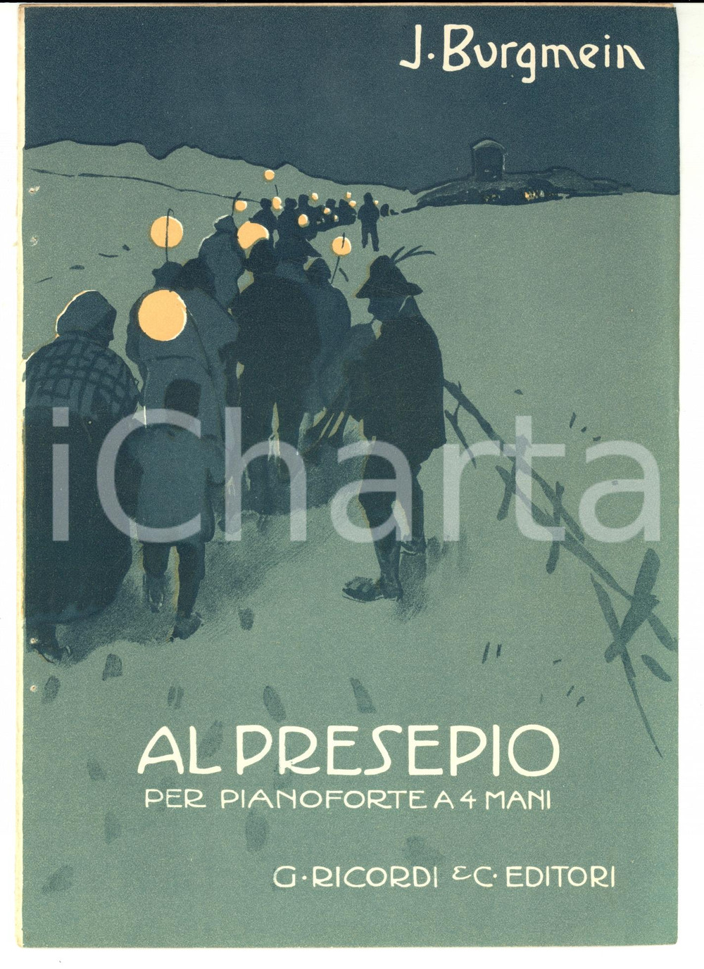 Oggetto da collezione cartaceo 1910 ca Jules BURGMEIN Al presepio - Spartito per pianoforte a 4 mani *RICORDI 1