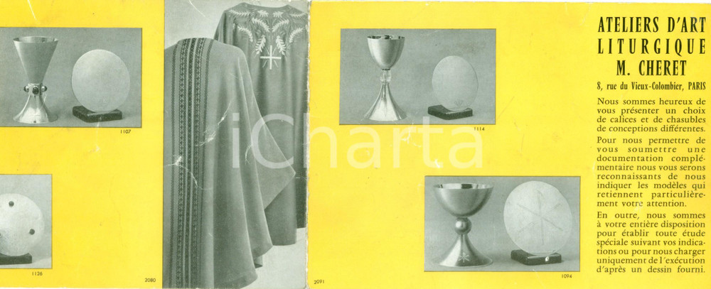 Materiale pubblicitario d’epoca 1950 ca PARIS Jules CHERET Ateliers d Art Liturgiques Catalogo ILLUSTRATO 1