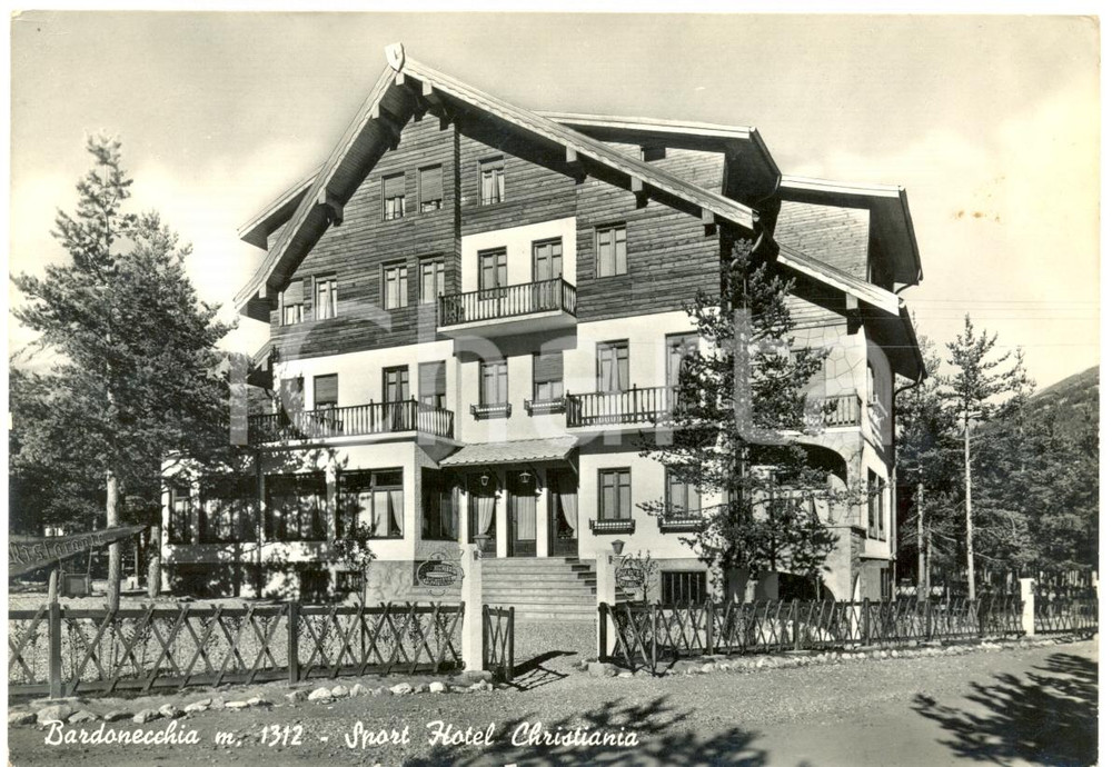 Cartolina originale da collezione 1957 BARDONECCHIA TO Facciata SPORT HOTEL CHRISTIANIA Cartolina postale FG VG 1