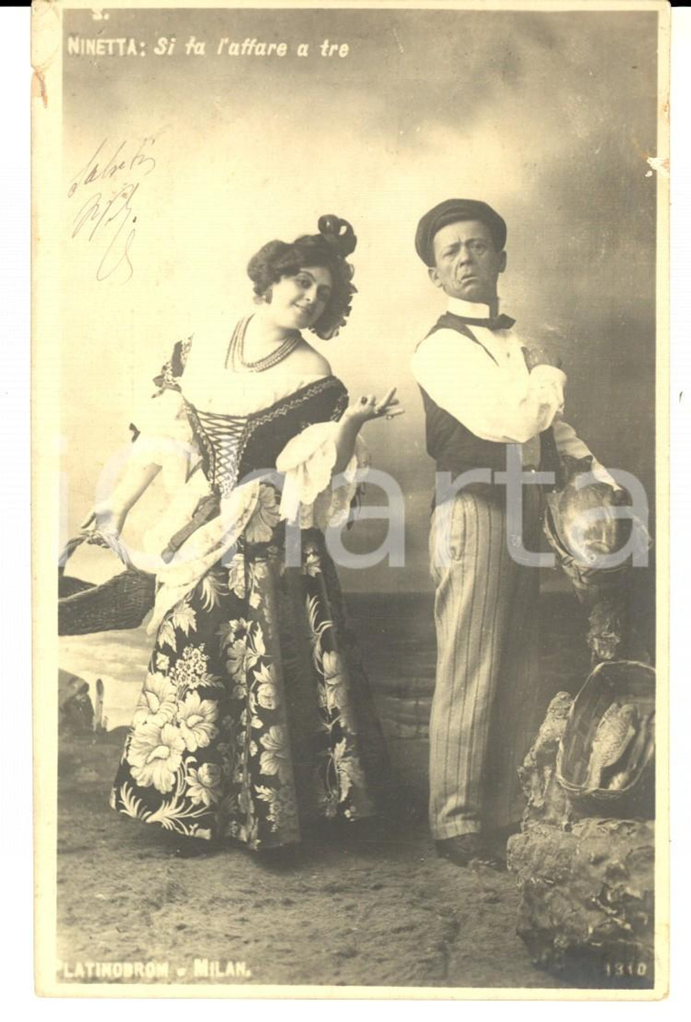 Cartolina originale da collezione 1900 LA GAZZA LADRA (?) Cartolina Ninetta - Si fa l'affare a tre *VINTAGE RARA 1