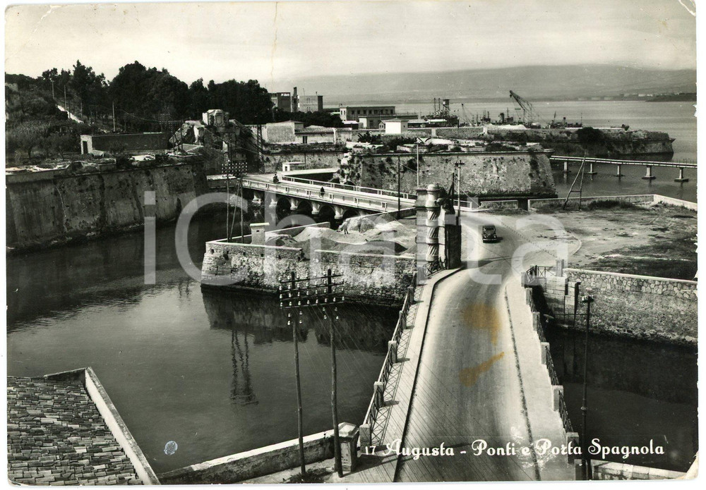 Cartolina originale da collezione 1955 AUGUSTA SR Ponti e Porta Spagnola  Cartolina FG VG 1