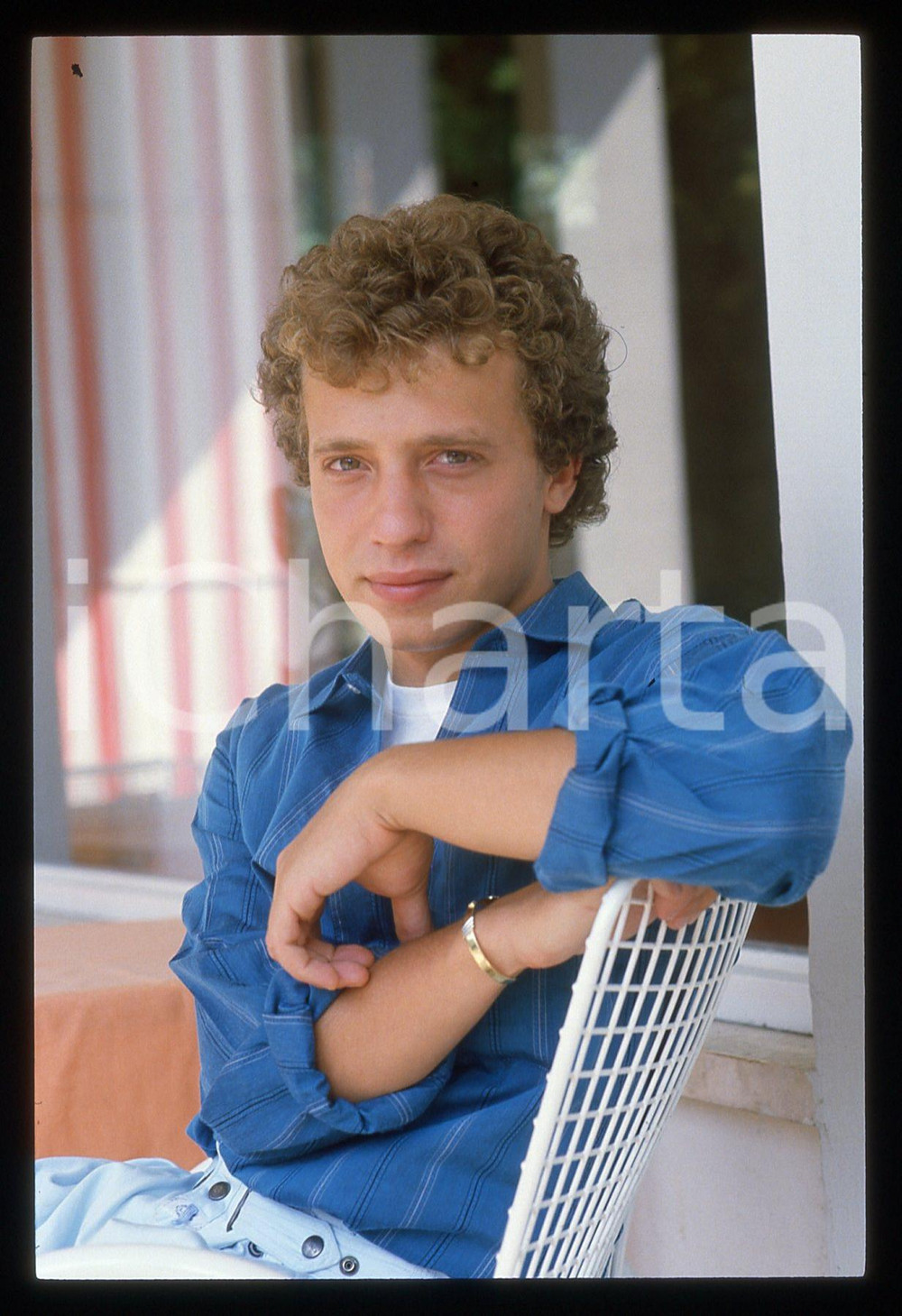 Fotografia d epoca originale 35mm vintage slide 1985 ca MUSICA Mike FRANCIS  Ritratto del cantante 12 1