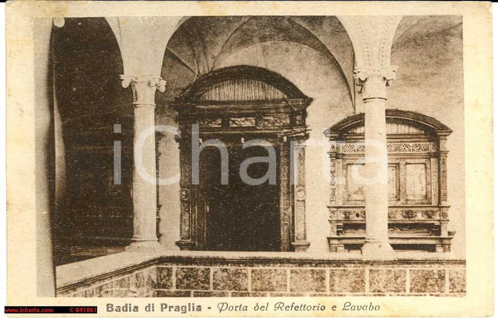 Cartolina originale da collezione 1929 Abbazia di PRAGLIA Porta refettorio e lavabo FP VG 1