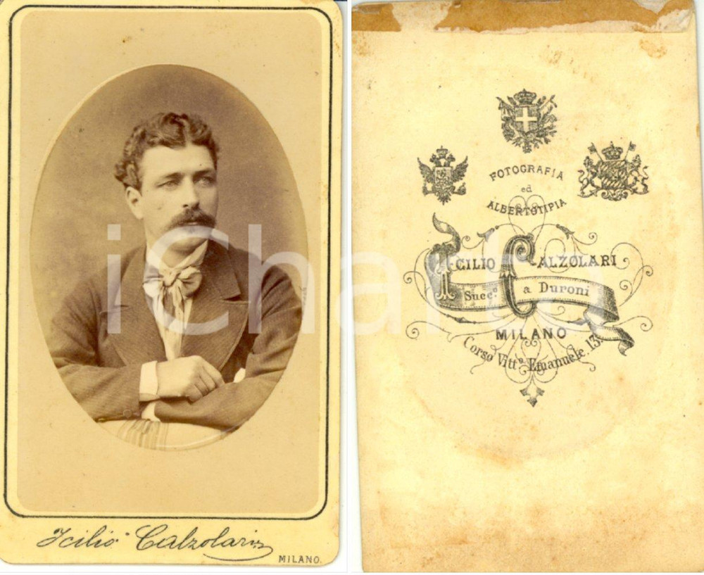 Fotografia d epoca originale 1880 ca MILANO Ritratto di gentiluomo Foto Icilio CALZOLARI 1