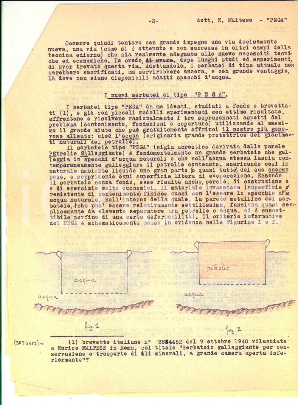 Documento originale, autentico 1957 ROMA Relazione Enrico MALTESE serbatoi PEGA per olii minerali RISERVATO 1