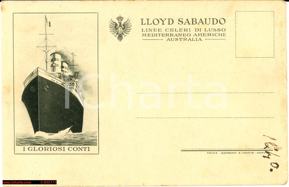 Cartolina originale da collezione 1930 LLOYD SABAUDO Linee celeri di lusso 1