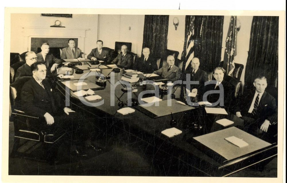 Fotografia d epoca originale 1950 ca NATO ? Veduta di una riunione internazionale Fotografia 18x9 cm 1