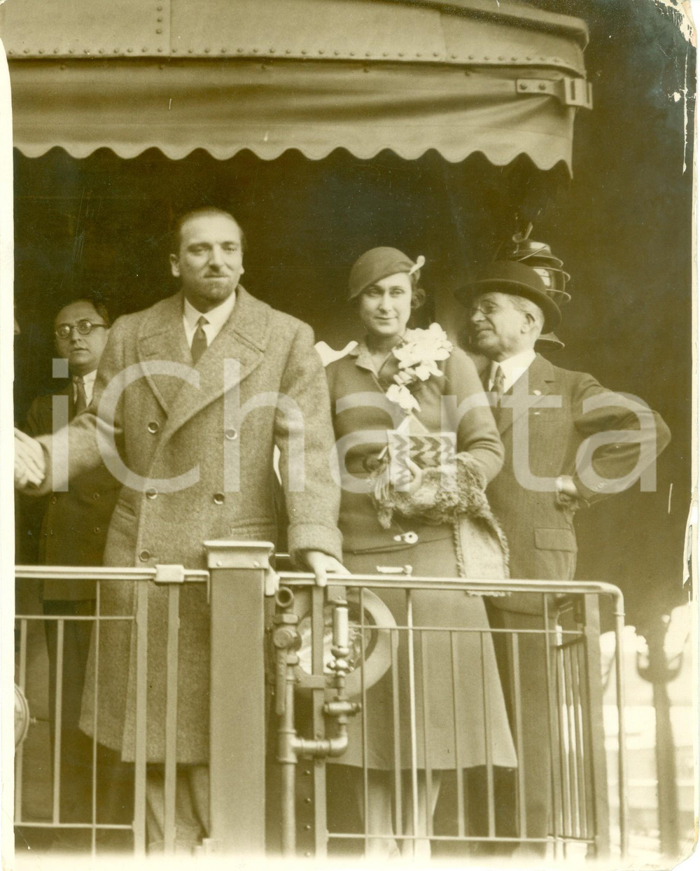 Fotografia d epoca originale 1931 PHILADELPHIA USA Dino GRANDI e Antonietta BRIZZI su vagone per WASHINGTON 1
