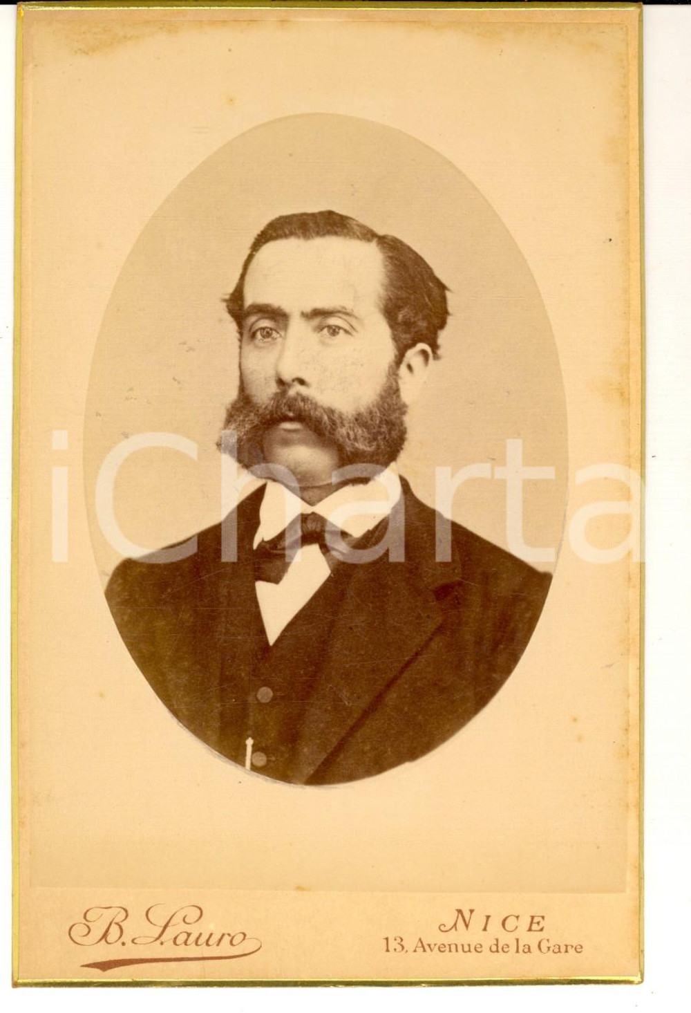 Fotografia d'epoca originale 1890 ca NICE (F) Ritratto maschile con il cravattino *Fotografia B. LAURO 1