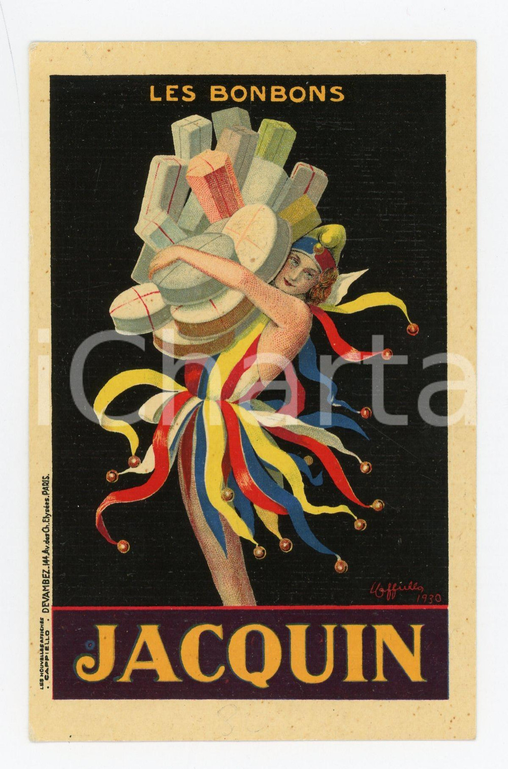 1930 PARIS Les bonbons JACQUIN Illustrazione di Leonetto CAPPIELLO Carte postale  Cartolina postale d'epoca, non viaggiata.CONDIZIONI: FAIRFORMATO: FP    originale e autentica 1