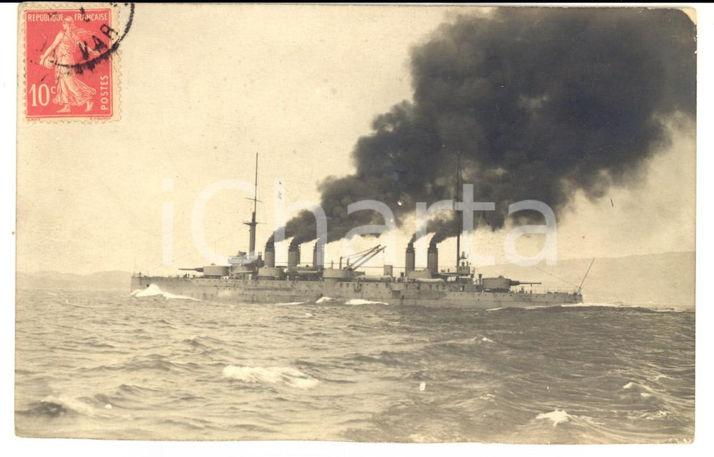 Cartolina originale da collezione 1912 MARINE Bateau MIRABEAU en navigation Message M. BOUTIQ FP VG 1