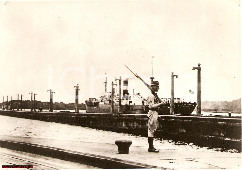 Fotografia d epoca originale 1939 WWII, Panama Canal, USA aumentano sorveglianza 1