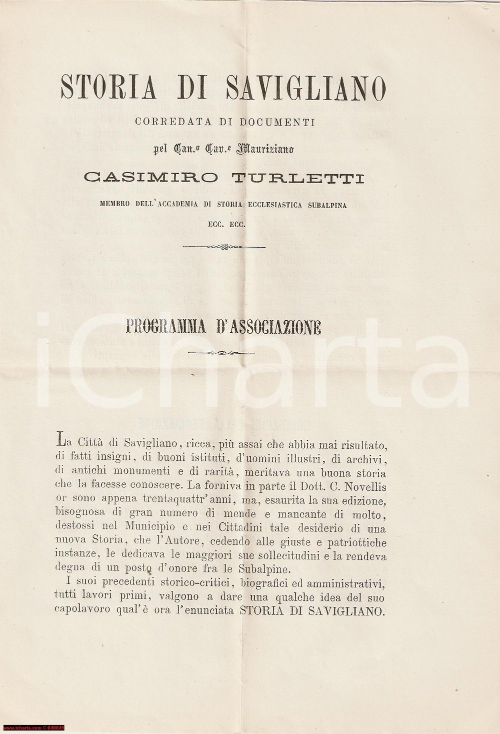 Documento originale, autentico 1879 SAVIGLIANO CN Associaz. alla Storia di TURLETTI 1