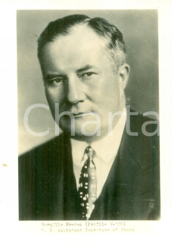 Fotografia d epoca originale 1945 ca USA Spruille BRADEN U.S. Assistant Secretary of State Fotografia 1