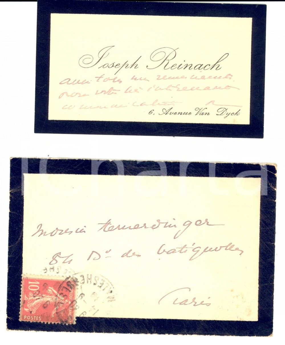 Autografo originale 1890 ca PARIS Carte de visite Joseph REINACH  AUTOGRAPH 1