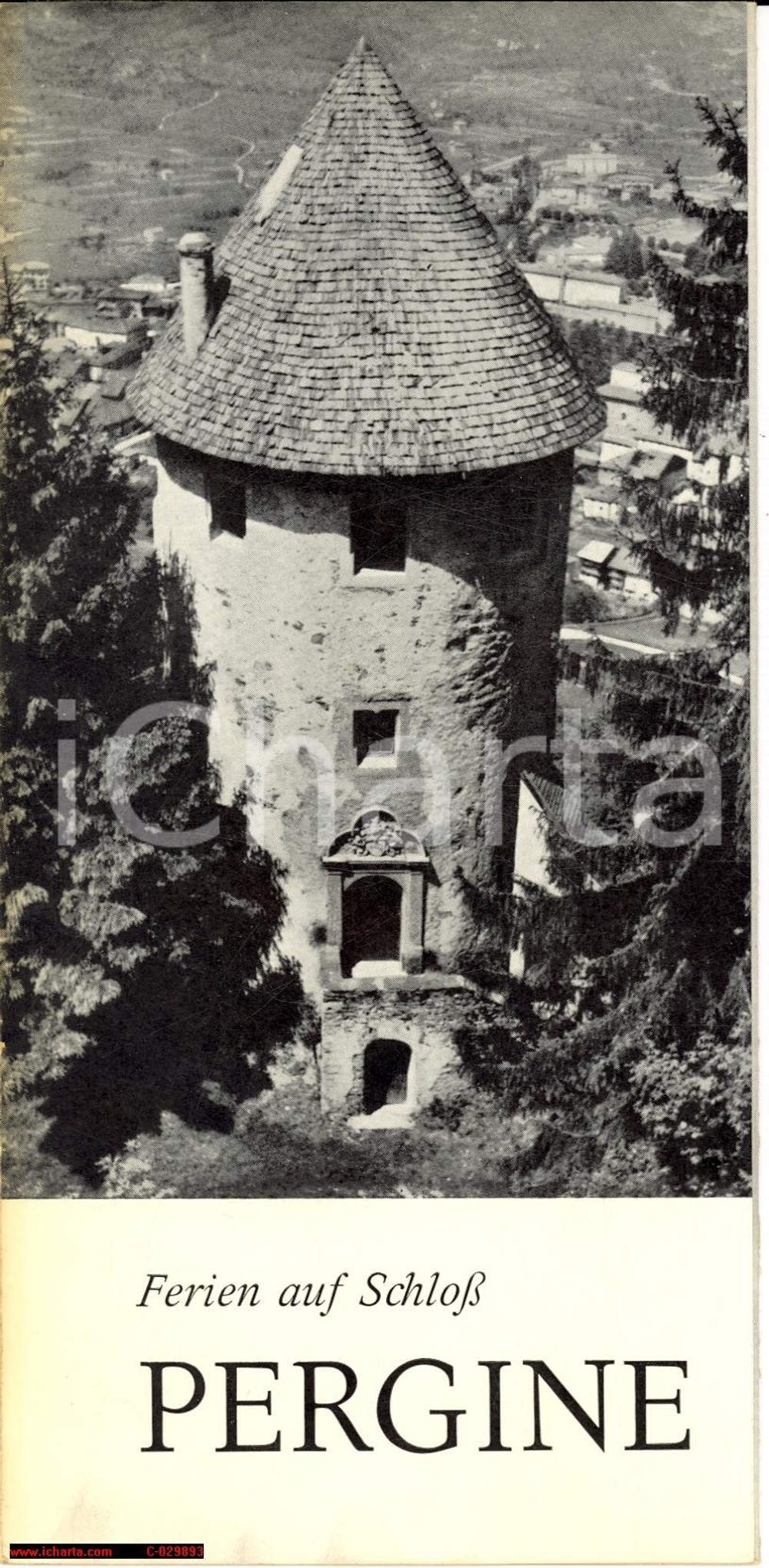 Materiale pubblicitario d’epoca 1950 ca PERGINE VALSUGANA TN Pieghevole turistico ILLUSTRATO VINTAGE 1