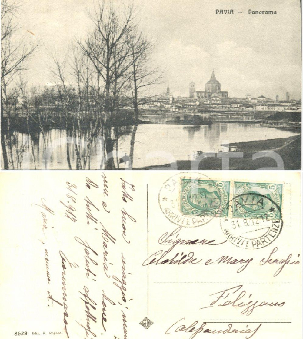 Autografo originale 1917 WW1 PAVIA Panorama *Cartolina generale Tommaso MONTI alla famiglia 1