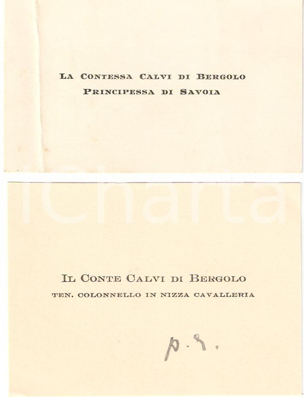 Oggetto da collezione cartaceo 1935 TORINO Conti CALVI DI BERGOLO Coppia di biglietti AUTOGRAFO 1