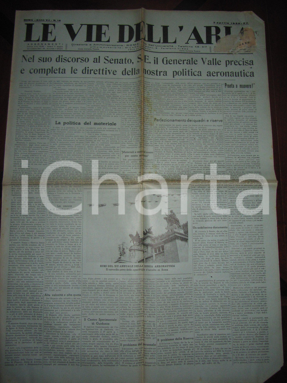 Giornale, rivista storica 1935 VIE DELL ARIA Giuseppe VALLE e la nuova politica AERONAUTICA Giornale 1