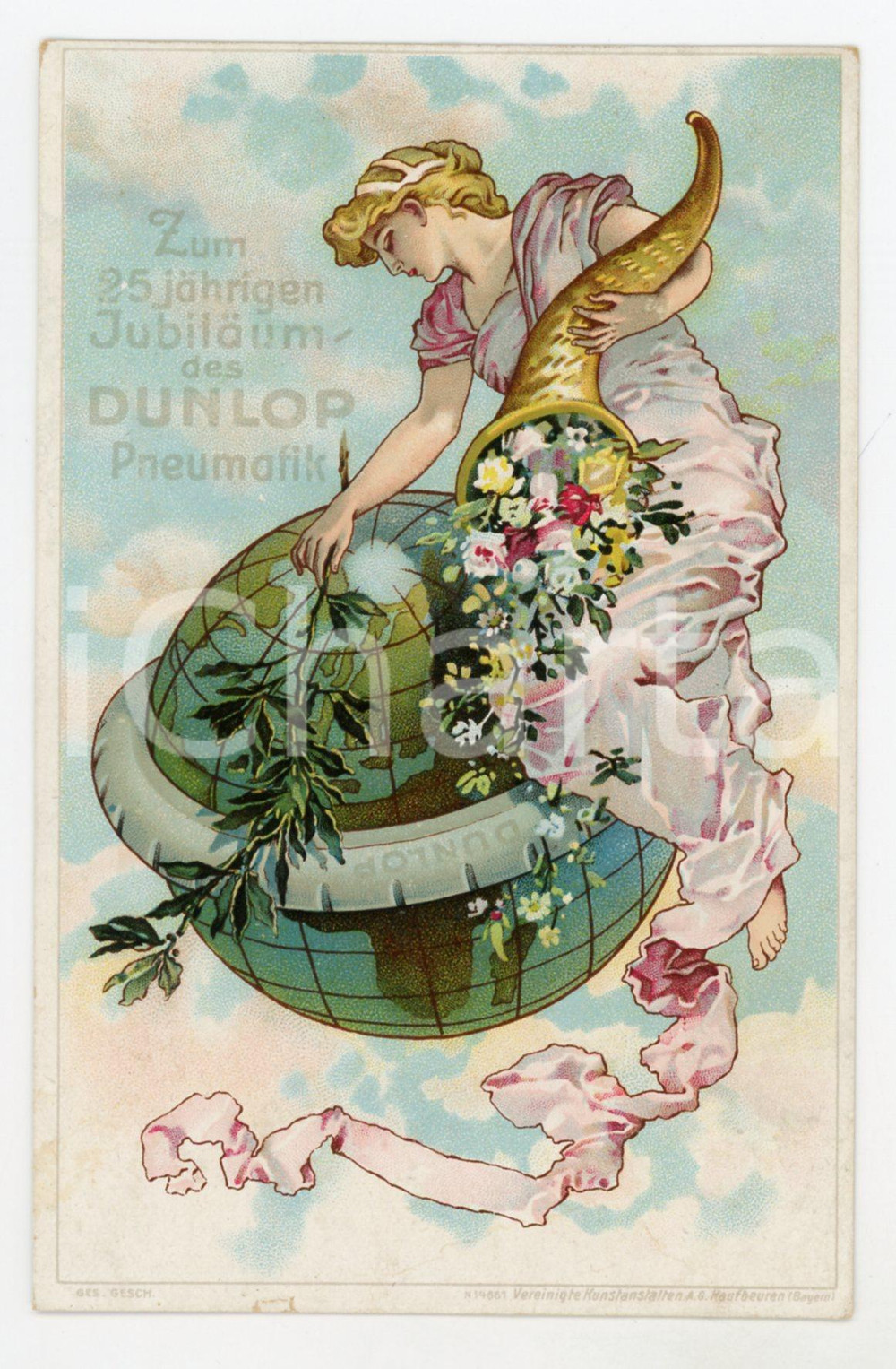 1910 ca DUNLOP Pneumatik - Zum 25 jahrigen Jubilaeum - Postcard advertising  Pregevole cartolina postale pubblicitaria d'epoca, illustrata a colori, non viaggiata.CONDIZIONI: GFORMATO: FP    originale e autentica 1