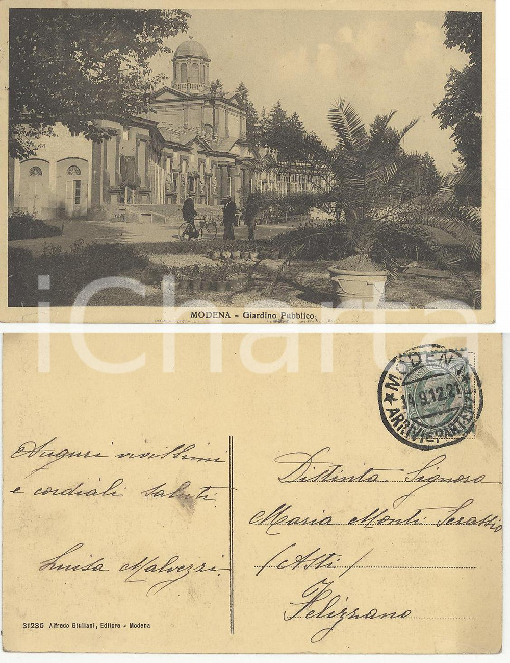 Autografo originale 1912 MODENA Giardino pubblico Luisa STROZZI MALVEZZI Autografo FP VG 1