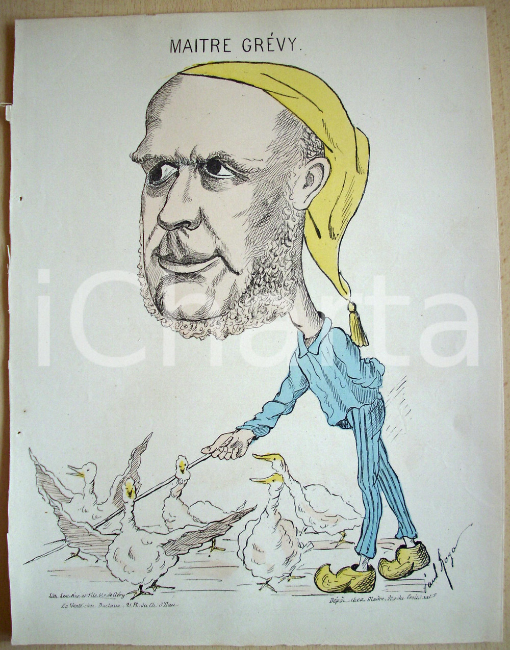 Stampa, bozzetto originale 1871 Caricatura Jules GREVY Illustratore Paul ROYA 1