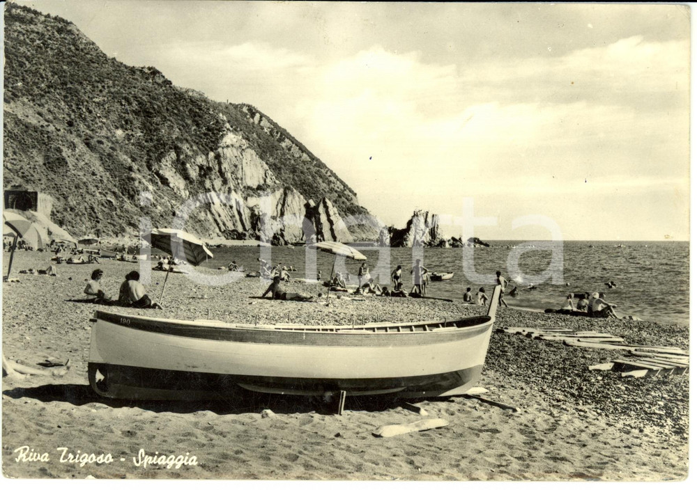 Cartolina originale da collezione 1961 SESTRI LEVANTE (GE) Veduta della spiaggia di RIVA TRIGOSO *Cartolina FG VG 1