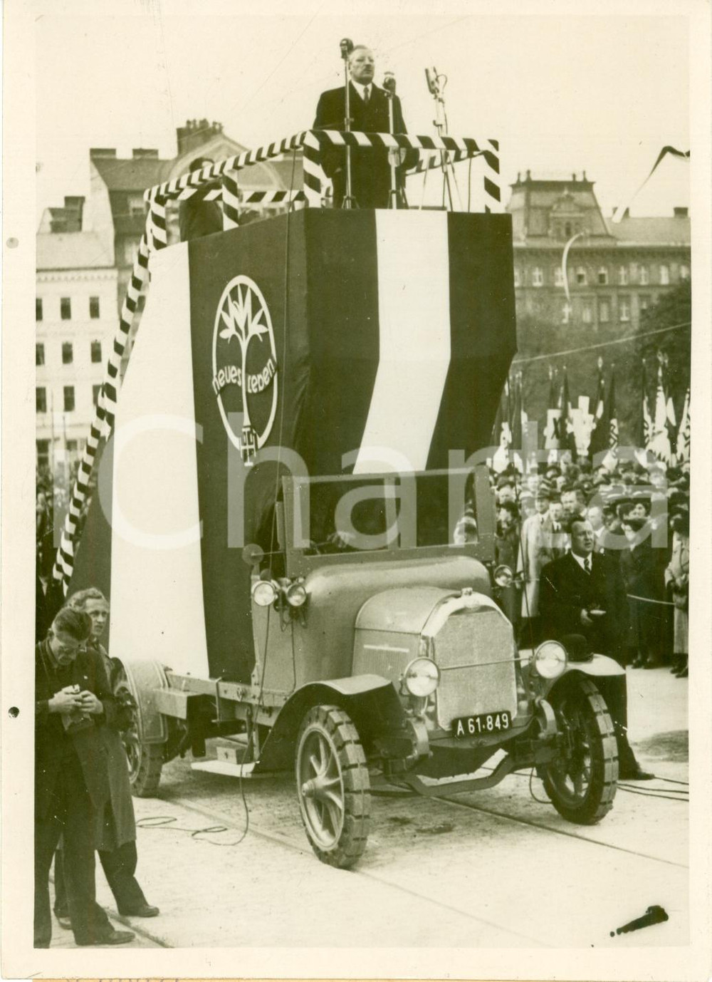 Fotografia d epoca originale 1937 WIEN Cancelliere Kurt VON SCHUSCHNIGG inaugura ponte su camionetta FOTO 2 1