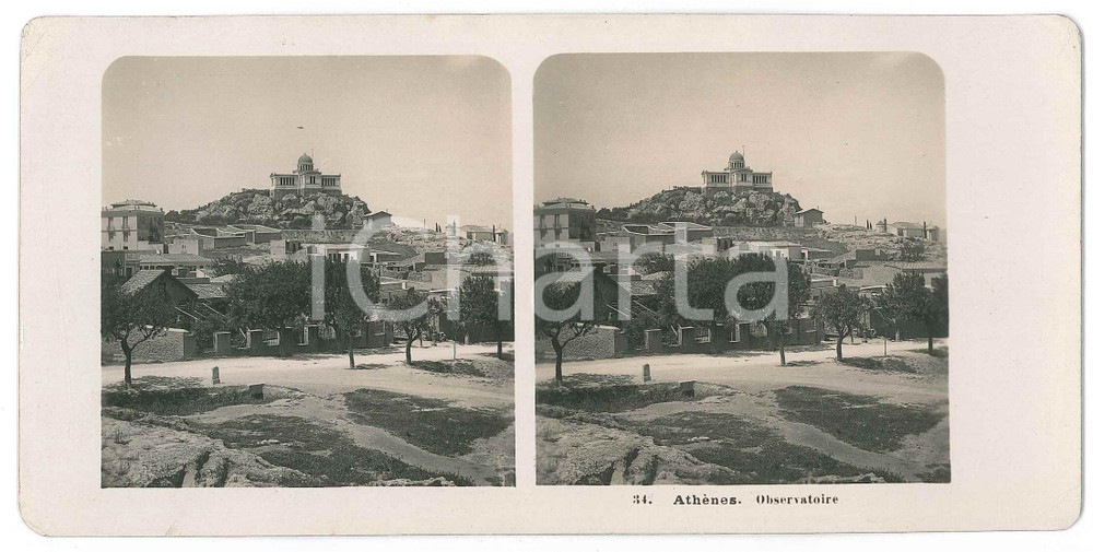 1905 ATHÈNES Observatoire astronomique - Stereoview STEGLITZ BERLIN n. 34 Fotografia stereoscopica d'epoca.EDITORE: Steglitz-Berlin   GOOD/buono  Formato: 18x9 cm originale e autentica 1