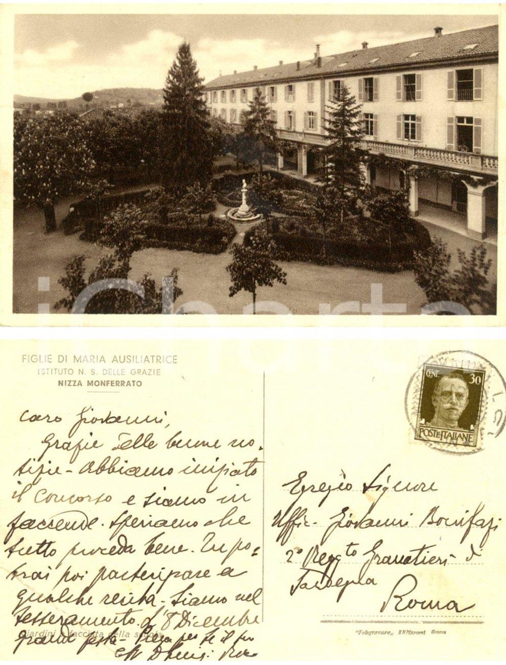 Cartolina originale da collezione 1930 ca NIZZA MONFERRATO Istituto N. S. Delle Grazie *Cartolina don Luigi FP 1