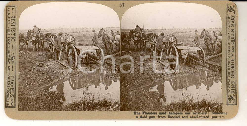 Fotografia d epoca originale 1918 WW1 THE GREAT WAR The Flanders mud hampers English artillery Stereoscopic 1
