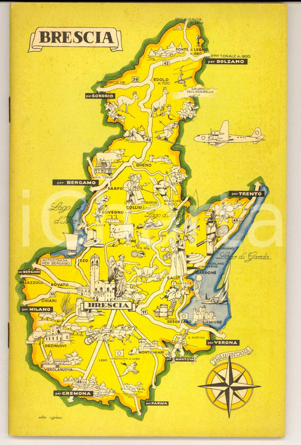 Materiale pubblicitario d’epoca 1950 BRESCIA Libretto turistico ILLUSTRATO VINTAGE 56 pp. 10x21 cm 1