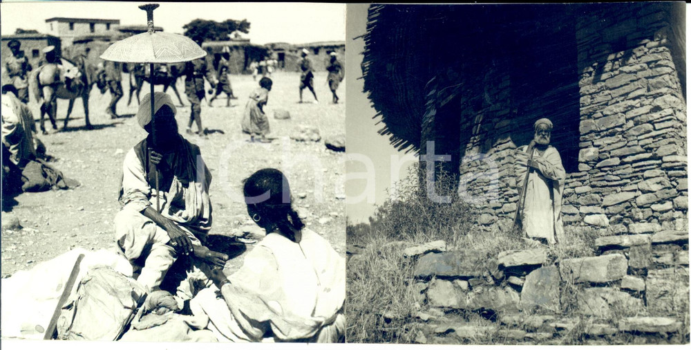 Fotografia d epoca originale 1935 MACALLE  ETIOPIA Vecchio indigeno in piazza e in capanna di pietra Foto 1