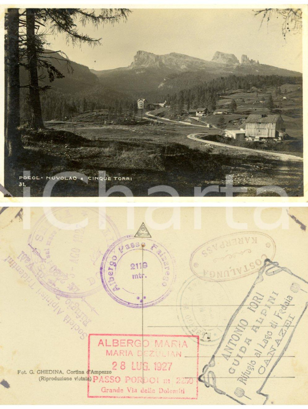 Cartolina originale da collezione 1927 CORTINA D'AMPEZZO (BL) Veduta frazione POCOL con NUVOLAO e CINQUE TORRI *NV 1