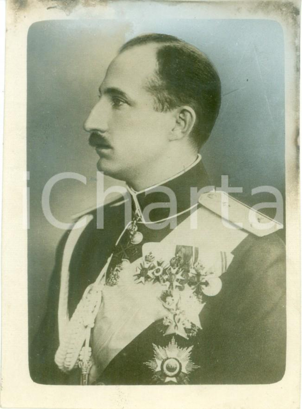 Fotografia d epoca originale 1920 ca BULGARIA Ritratto di Re Boris III decorato Fotografia 1
