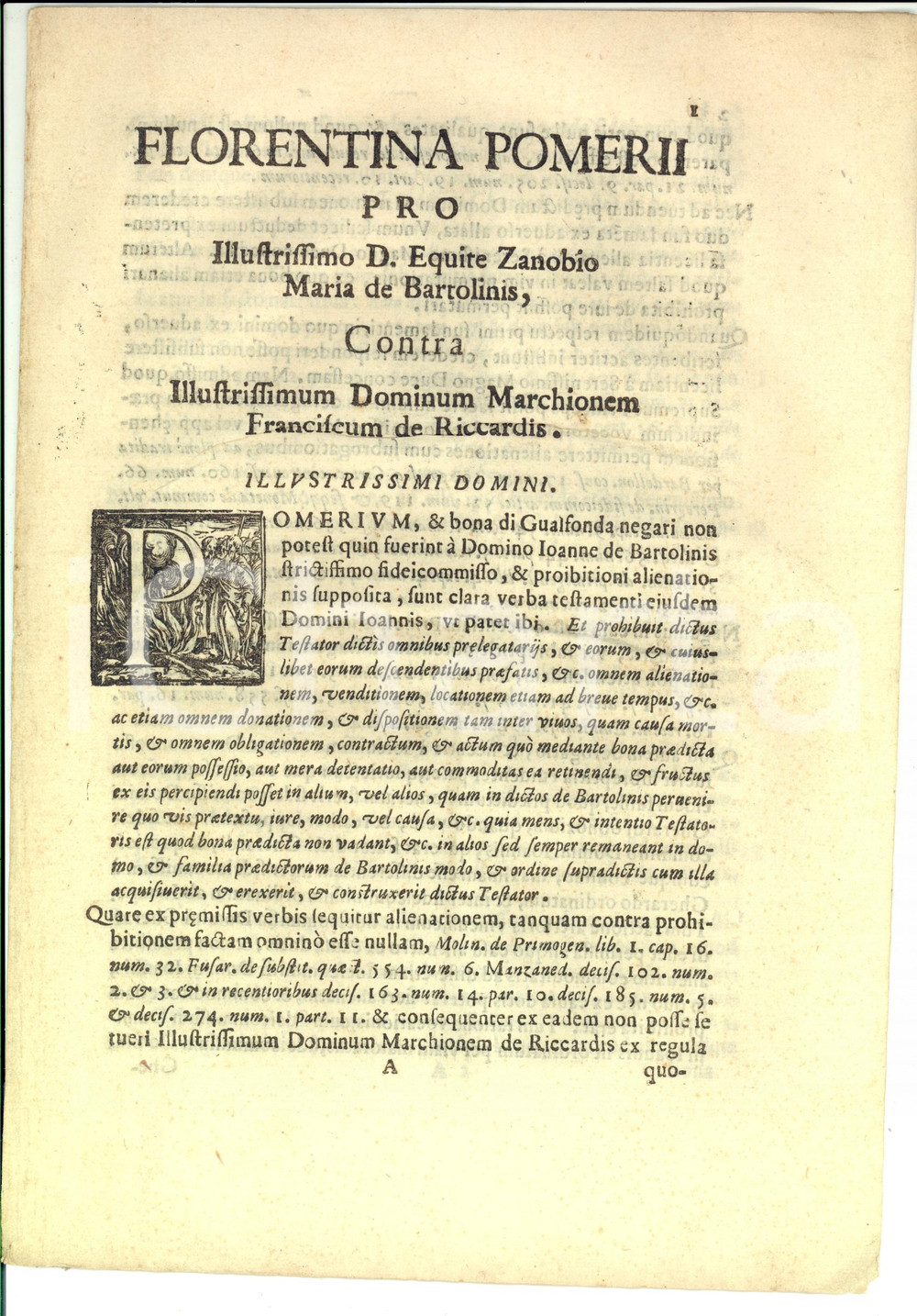 Documento originale, autentico 1684 FIRENZE Lite tra marchesi Zanobi Maria BARTOLINI e Francesco RICCARDI 1