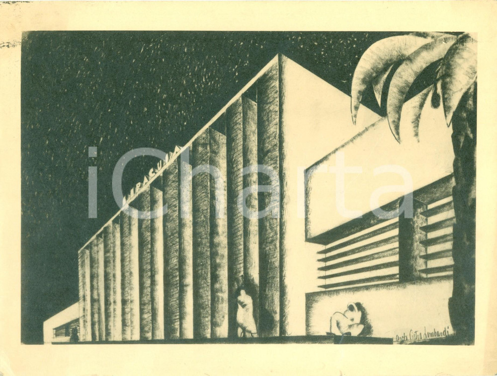 Fotografia d epoca originale 1934 TRIPOLI LIBIA Padiglione permanente di SIRACUSA Architetto Pietro LOMBARDI 1