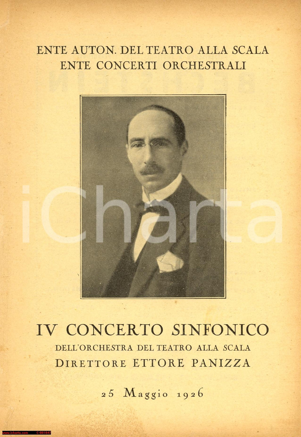 Materiale pubblicitario d’epoca 1926 MILANO Teatro alla Scala - Concerto maestro Ettore PANIZZA 1