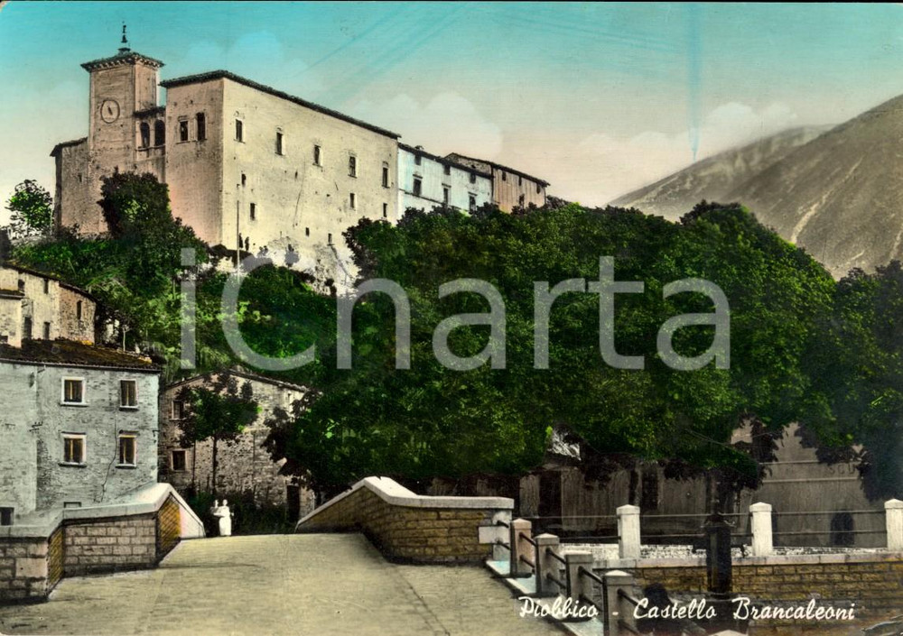 Cartolina originale da collezione 1958 PIOBBICO (PU) Veduta paese con castello BRANCALEONI *Cartolina FG VG 1