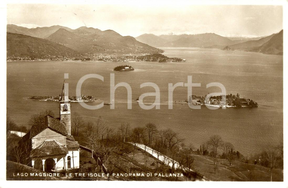 Cartolina originale da collezione 1935 VERBANIA PALLANZA Panorama del Lago MAGGIORE con tre isole *Cartolina FP VG 1