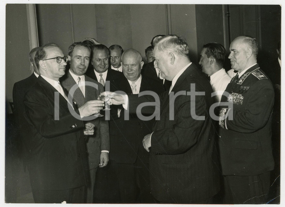 Fotografia d epoca originale 1955 GENEVA Conference Edgar FAURE Antoine PINAY Nikolaj BULGANIN Georgij ZUKOV 1