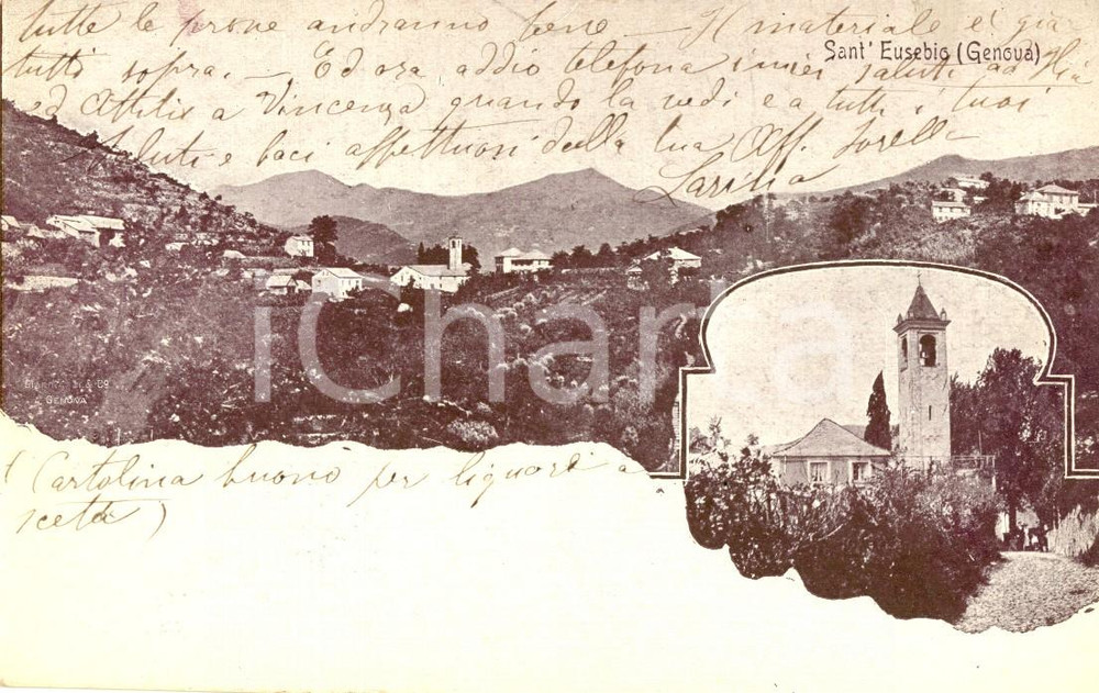 Cartolina originale da collezione 1919 GENOVA Veduta del quartiere di SANT'EUSEBIO *Cartolina postale FP NV 1