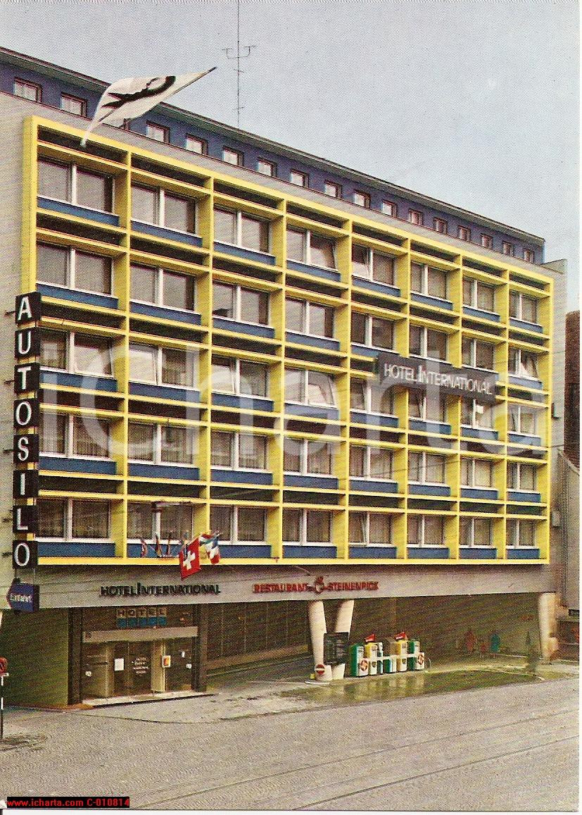 Cartolina originale da collezione 1960 circa BASEL (CH) Hotel International con autosilo - Cartolina 1