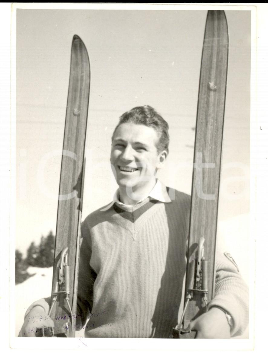 Fotografia d epoca originale 1950 ca SWITZERLAND Campionati SCI ALPINO Ritratto di Fernand GROSJEAN Foto 1