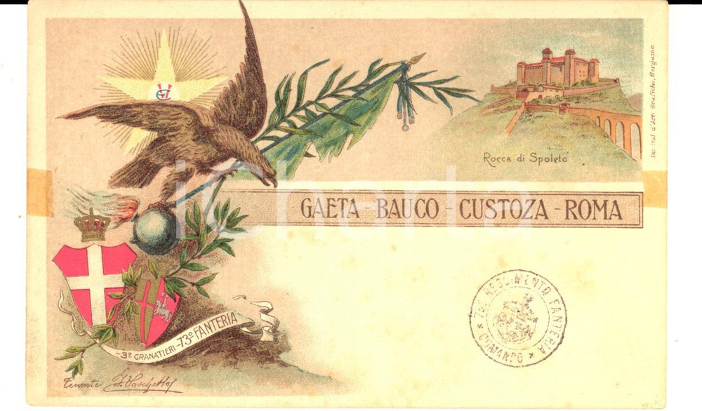 Cartolina originale da collezione 1900 ca 73° Reggimento FANTERIA  3° GRANATIERI Cartolina ill. VASCHETTO 1